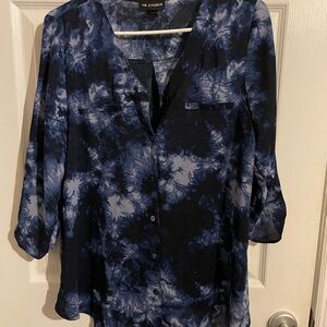 I.N. Studio Navy and Black Tie-Dye Blouse